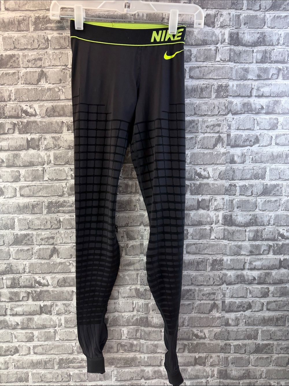 Nike Pro Black Leggings with Neon Yellow Waistband and Swoosh
